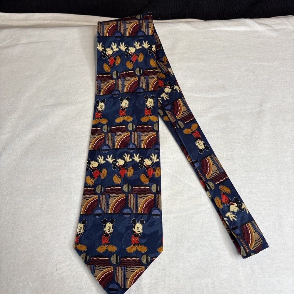 Vintage Mickey Mouse Unlimited Disney Tie Mens Navy Blue Multicolor Character